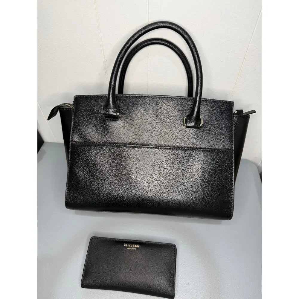 Kate Spade Lana Grove Satchel Purse Handbag Wallet Set Black Genuine Leather